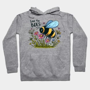 Save the Bees Bumblebee with wild flowers Hoodie